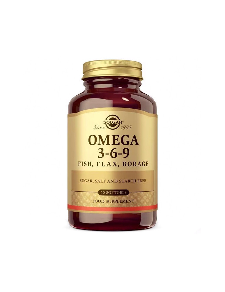 SOLGAR OMEGA 3-6-9 ACEITES DE PESCADO LINO Y BORRAJA 60 CAPSULAS BLANDAS