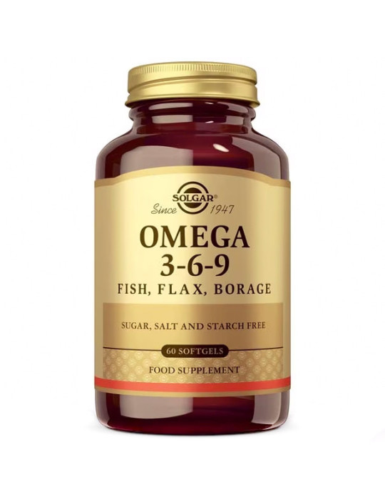 SOLGAR OMEGA 3-6-9 ACEITES DE PESCADO LINO Y BORRAJA 60 CAPSULAS BLANDAS