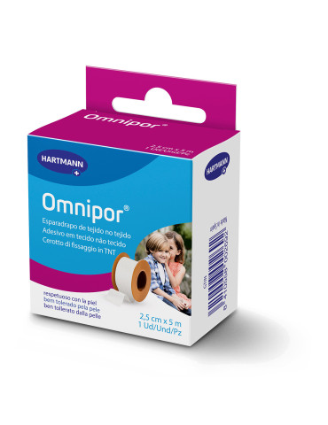 ESPARADRAPO HIPOALERGICO OMNIPOR PAPEL 1 UNIDAD 5 M X 2,5 CM