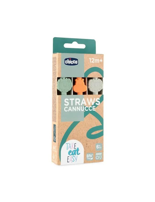CHICCO SET PAJITAS COLORES SILICONA 12 +
