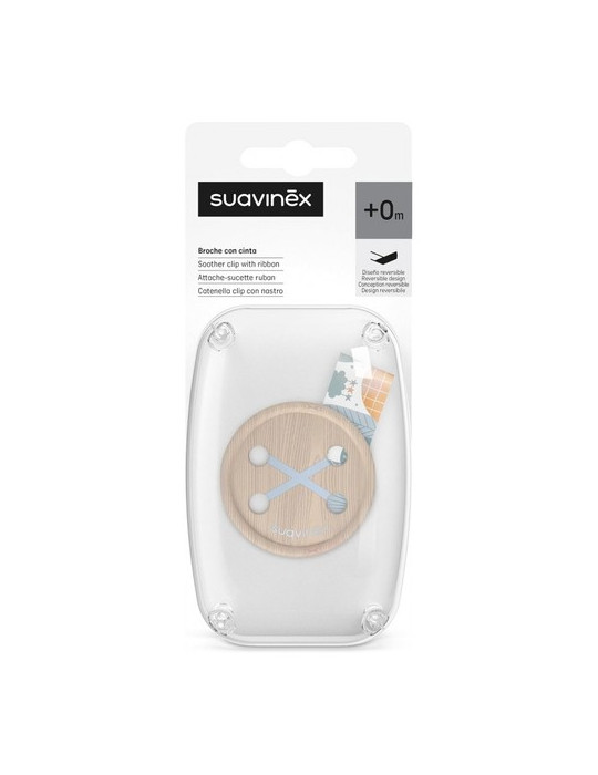 BROCHE PINZA CINTA TEXTIL SUAVINEX DECORADO MADERA +0M