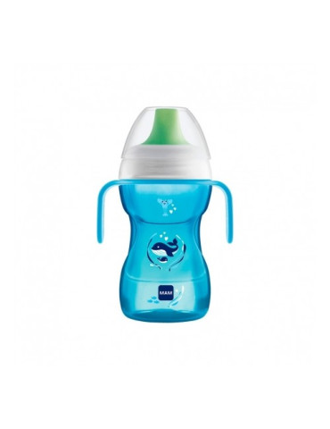 VASO CON BOQUILLA DURA MAM FUN TO DRINK CUP AZUL +8 M 270 ML