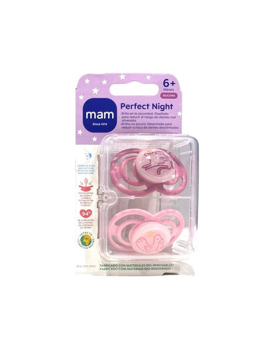 CHUPETE SILICONA MAM AIR NIGHT ROSA 6+ M PACK DOBLE