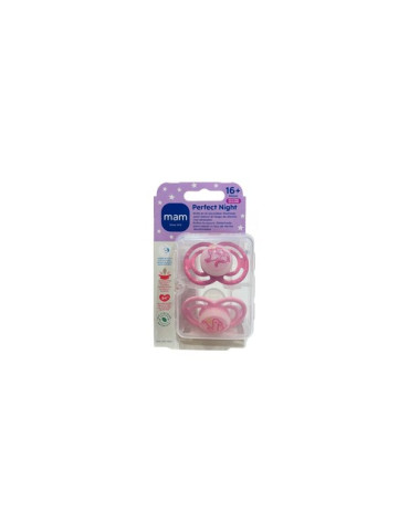 CHUPETE SILICONA MAM PERFECT NIGHT +16 ROSA PACK DOBLE