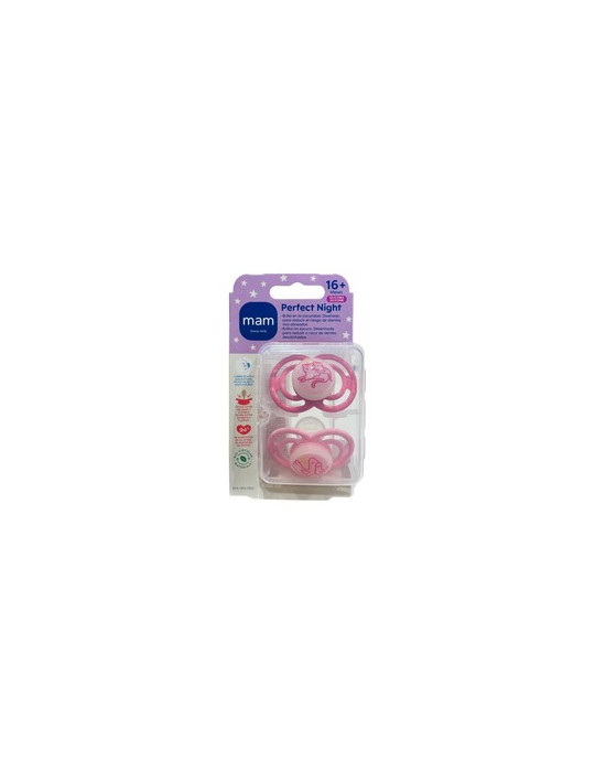 CHUPETE SILICONA MAM PERFECT NIGHT +16 ROSA PACK DOBLE