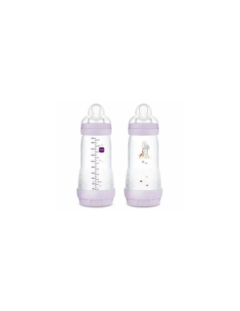 BIBERON ANTICOLICO MAM ANTICOLIC EASY START + 4 MESES 2 UNIDADES MATT-LILA 320 ML PACK DOBLE