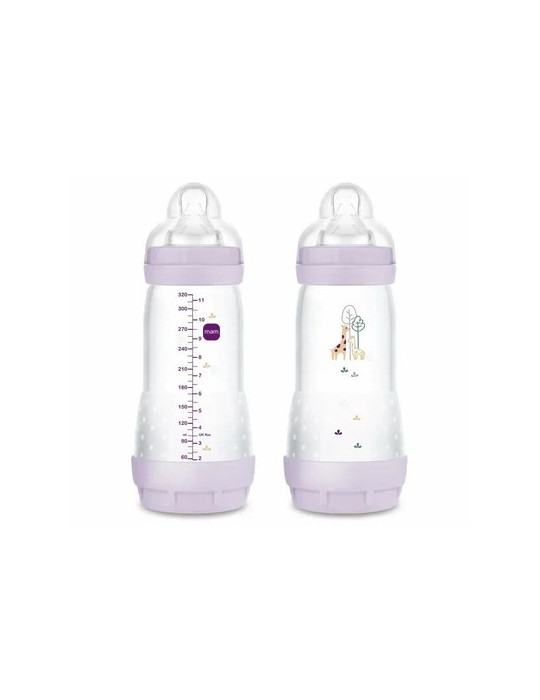 BIBERON ANTICOLICO MAM ANTICOLIC EASY START + 4 MESES 2 UNIDADES MATT-LILA 320 ML PACK DOBLE