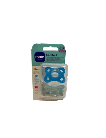 CHUPETE SILICONA MAM COMFORT 3-12 MESES 2 UNIDADES COLOR AZUL PACK DOBLE
