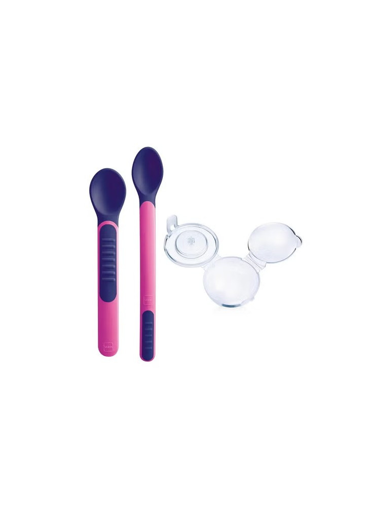 MAM HEAT SENSITIVE SPOON & COVER MAM CUCHARA ROSA MORADO