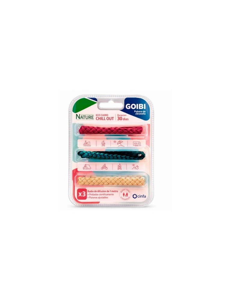 GOIBI PULSERA DE CITRONELLA NATURE 3 PULSERAS ECO CUERO CHILL OUT TRENZADA