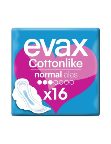 COMPRESAS TOCOLOGICAS EVAX COTTONLIKE NORMAL CON ALAS 16 COMPRESAS