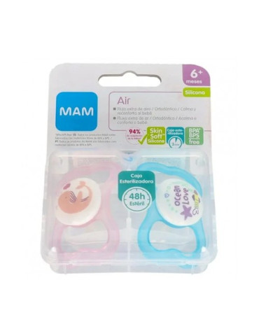 CHUPETE SILICONA MAM AIR 6+ AZUL PACK DOBLE
