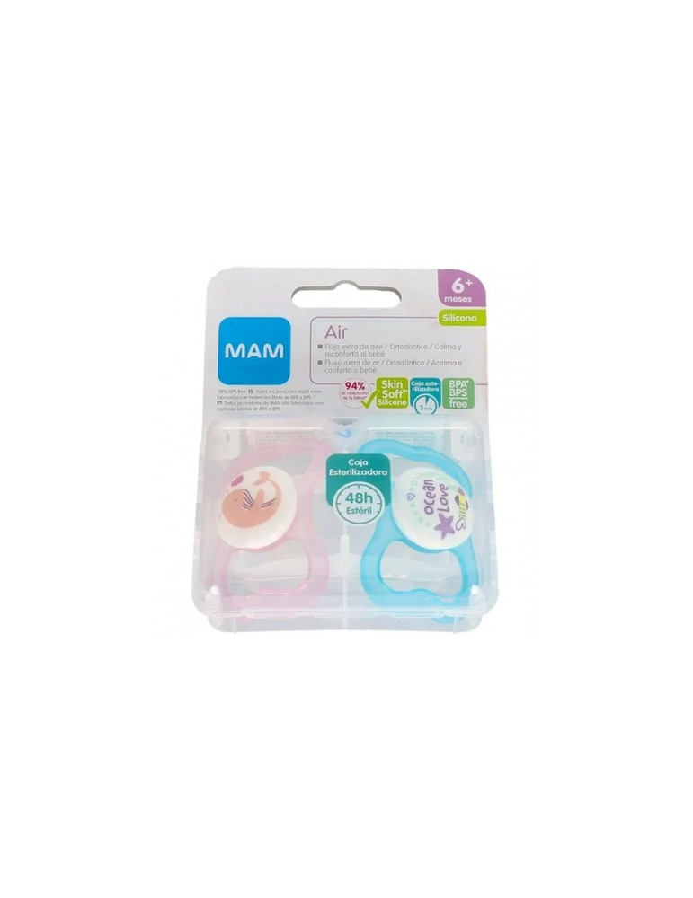 CHUPETE SILICONA MAM AIR 6+ AZUL PACK DOBLE