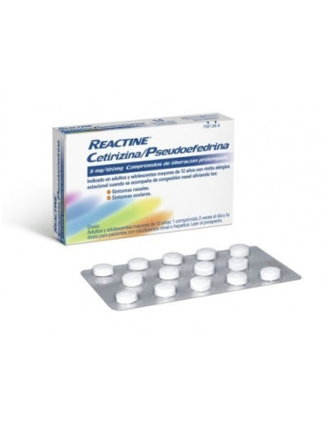 REACTINE CETIRIZINA/PSEUDOEFEDRINA 5 MG/120 MG 14 COMPRIMIDOS LIBERACION PROLONGADA