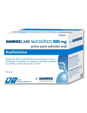 ACETILCISTEINA SANDOZ CARE EFG 200 MG 20 SOBRES POLVO PARA SOLUCION ORAL