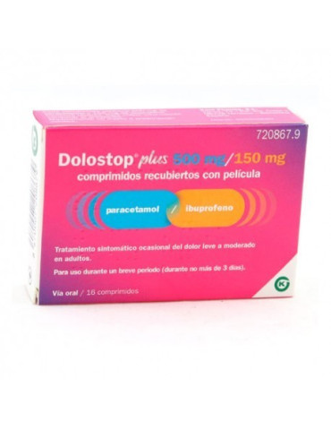 DOLOSTOP PLUS 500 MG/150 MG 16 COMPRIMIDOS RECUBIERTOS